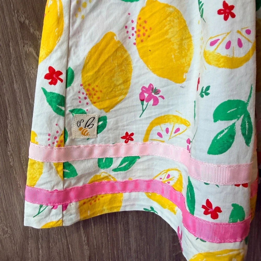 Wildflowers Lemon Print Dress Girls 2 Pink Green Polka Dot Ruffle Summer Cottage